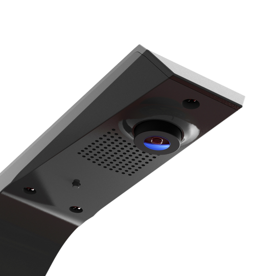 Das Bild zeigt das GranDarts GranEye Steeldart Auto-Scoring-System. Zu sehen ist eine Nahaufnahme des Geräts mit einer Kamera und Belüftungsschlitzen.