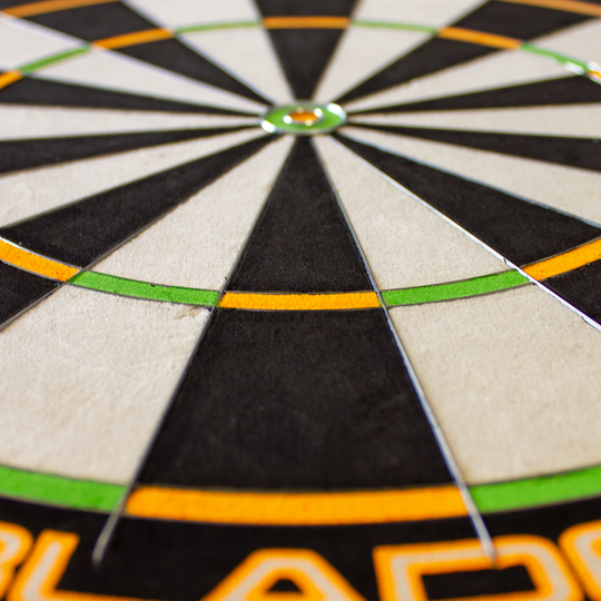 3023_Winmau_Champions_Choice_DualCore_Dartboard_41u5LXrxYR12sE Das Bild zeigt eine Nahaufnahme eines Winmau Champions Choice DualCore Dartboards. Deutlich zu sehen sind die farbigen Segmente und scharfen Abtrennungen auf der Dartscheibe.