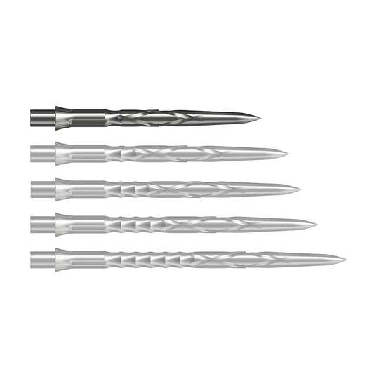Abgebildet ist eine silberne Steeldartspitze vom Typ Caliburn Evo System HAN G2 in 28 mm Länge. Sie eignet sich für den Einsatz bei Steeldarts.