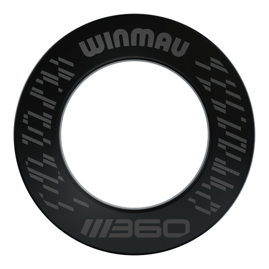 Das Bild zeigt das Winmau Blade 360 Dartboard Surround in Schwarz. Diese Dartboard-Umrandung schützt die Wand und bietet ein professionelles Aussehen.