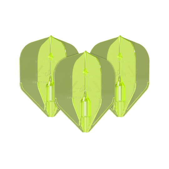 L-Style Fantom L1EZ Flights Neon Yellow Auf dem Bild sind drei neongelbe Dart-Flights des Modells "L-Style Fantom L1EZ" zu sehen. Sie haben eine auffällige Farbe und eine stabile Form.