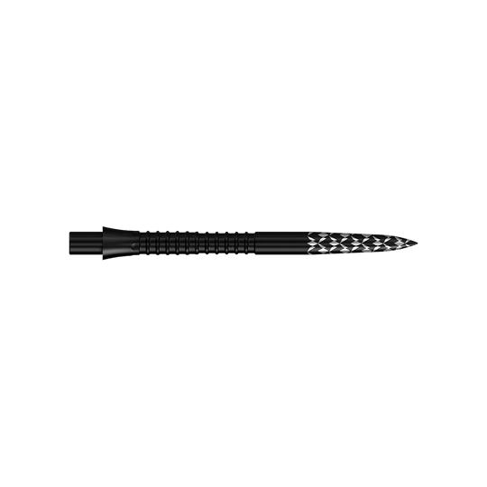Mission Caliburn EVO dart tips GV logo - Black Das Bild zeigt einen Artikel mit dem Dateinamen 'M002125_Mission_Caliburn_EVO_GV-Logo_Steeldartspitzen_Schwarz_32mm_2'. Wahrscheinlich handelt es sich um schwarze Steeldartspitzen mit einer Länge von 32mm.