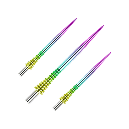 Red Dragon Raptor Gripped Rainbow steel dart tips 30mm Das Produkt Red Dragon Raptor Gripped Rainbow Steeldartspitzen 30mm ist als Set abgebildet. Die Spitzen haben ein spezielles Muster.