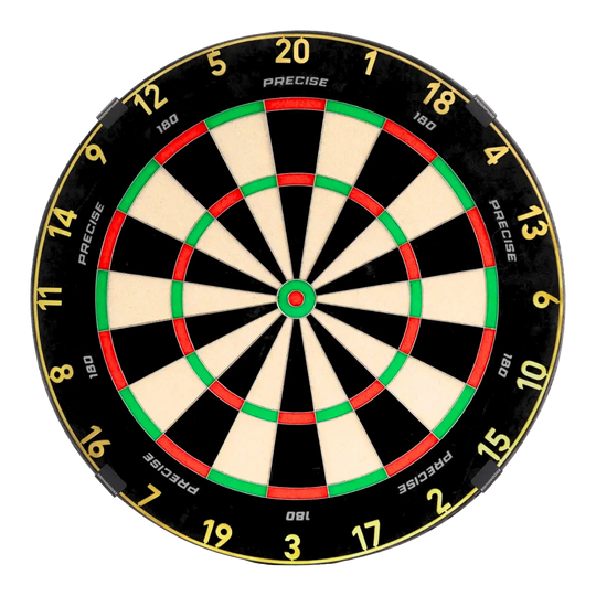 Precise 180 Endorphine Steel Dartboard with Numbered Ring - Gold Auf dem Bild ist das Precise 180 Endorphine Steeldartboard mit Nummernring in Gold dargestellt. Die Scheibe bietet einen edlen Look mit goldenem Zahlenring.
