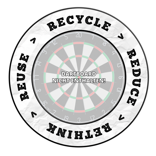 McDart Recycle Reduce Rethink Reuse Dartboard Surround Dieses Bild wird als 'DBS-RRRR1_Surround_Recyle_Reuse_Reduce_Rethink_Schwarz_1' bezeichnet. Es zeigt vermutlich ein schwarzes Produkt, das auf Recycling und Nachhaltigkeit abzielt.