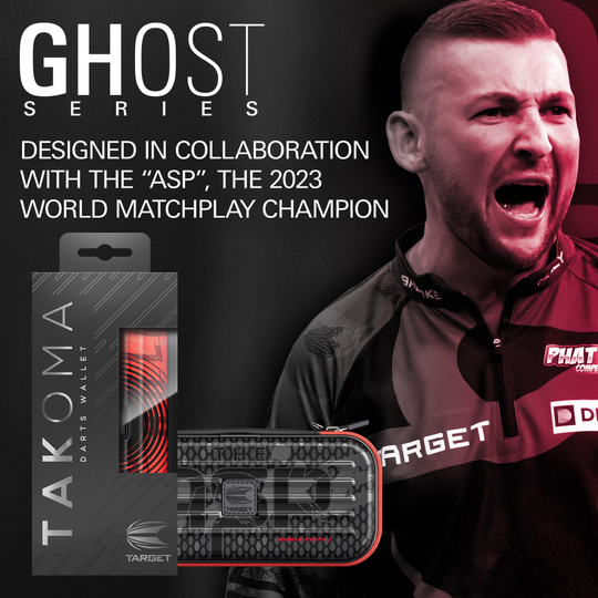 Takoma Ghost Series Nathan Aspinall dart case Zu sehen ist das Takoma Ghost Series Nathan Aspinall Dartcase. Es dient zum sicheren Transport und zur Aufbewahrung von Dartpfeilen.