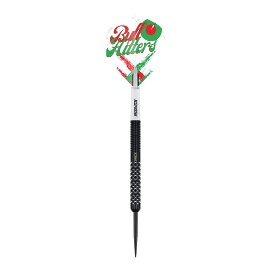 Auf dem Bild ist der Red Dragon Bullhitters V1 Steeldarts - 23g zu sehen. Er eignet sich ideal für Steeldartspieler und wiegt 23 Gramm.