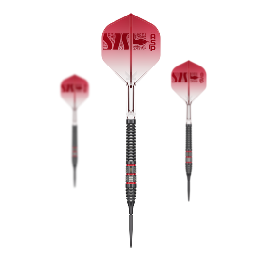 Target Nathan Aspinall 95K Swiss Point Steel Darts Das Bild zeigt ein Set der Target Nathan Aspinall 95K Swiss Point Steeldarts. Die gesamte Produktzusammenstellung ist sichtbar.