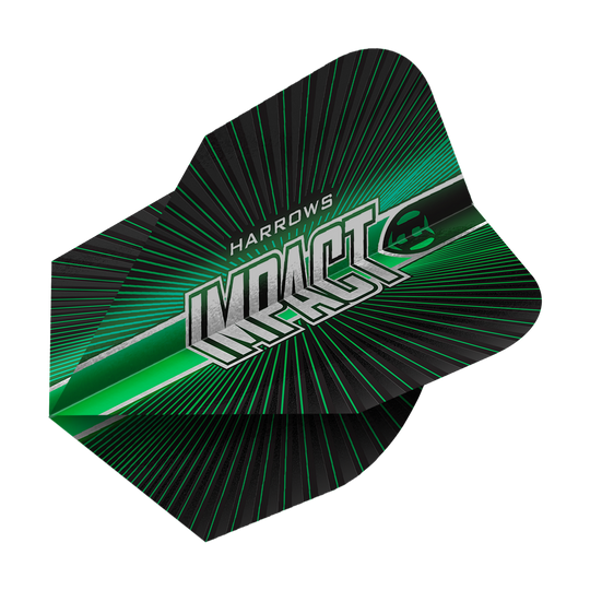 Das Bild zeigt Harrows Impact No6 Flights. Es handelt sich um hochwertige Dart Flights.