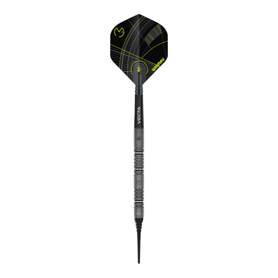 Dargestellt werden die Winmau Michael Van Gerwen Signature Edition Softdarts - 20g. Die Darts sind in Kooperation mit dem Profi Michael Van Gerwen entstanden.