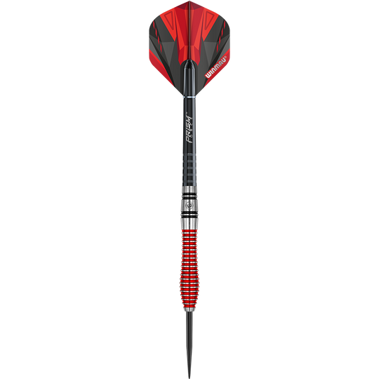 1436_Winmau_Dennis_Priestley_Special_Edition_2019_Steeldarts_1al0bsc0R9MwvZ Das Bild zeigt einen Winmau Dennis Priestley Special Edition Steeldart. Der Dart hat ein auffälliges Design mit roten und schwarzen Elementen.