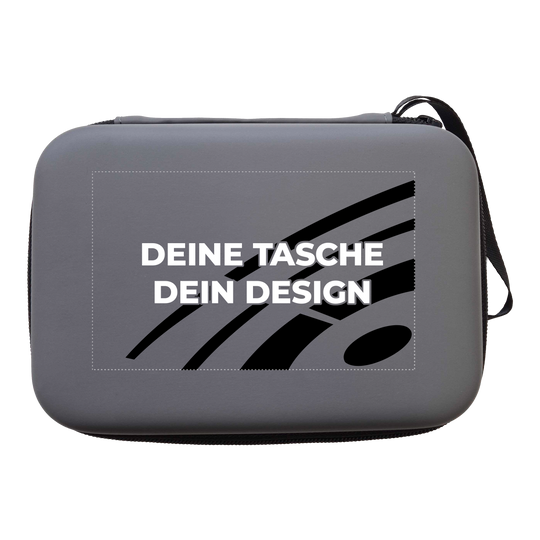 System-4 dart case with your design Das Foto zeigt ein McDart System4 Dartcase in Grau. Das Etui ist teilweise geöffnet und gibt einen Einblick ins Innere.