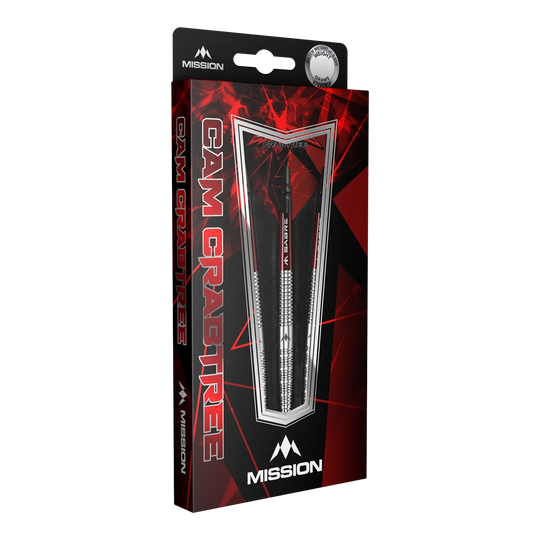 Das Bild zeigt die Mission Cam Crabtree Natural Steeldarts. Diese Darts sind robust und für präzises Werfen geeignet.