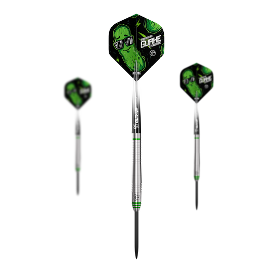 Bulls Max Czerwinski Cucumber Steeldarts - 23g Bulls Max Czerwinski Gurke Steeldarts mit 23 Gramm Gewicht als Set. Auf dem Bild ist das gesamte Set zu sehen.