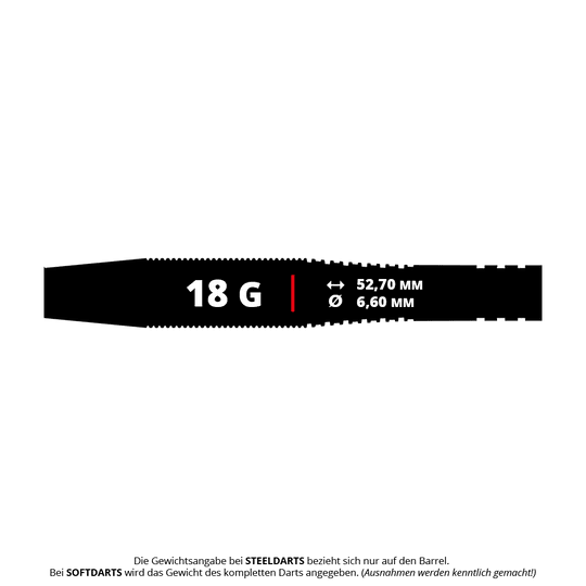 Bulls Martin Schindler TW80 soft darts - 18g Das Bild zeigt die Produktdetails der Bulls Martin Schindler TW80 Softdarts mit einem Gewicht von 18 Gramm. Die Maße des Barrels sind 52,70 mm Länge und 6,60 mm Durchmesser.