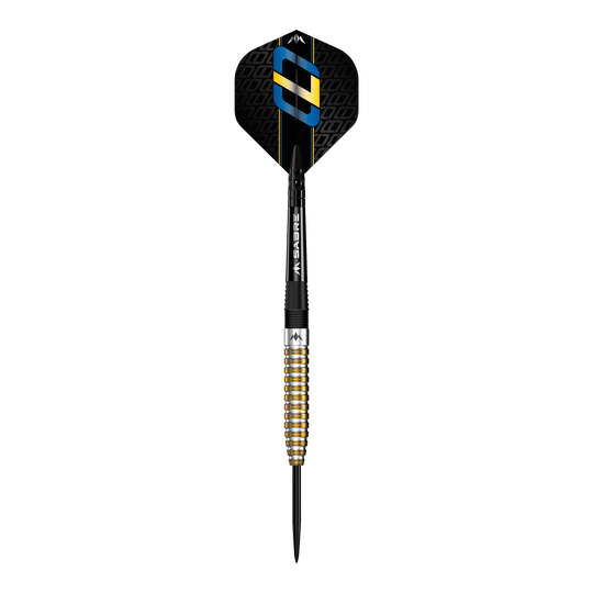 Mission Oskar Lukasiak Black Gold PVD Steeldarts - 22g Dies ist ein Steeldart mit schwarzer und goldener PVD-Beschichtung. Das Design zeigt gezielte Rillen am Barrel und bunte Details auf dem Flight.
