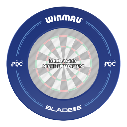 Winmau PDC Dartboard Surround - Blue Das Bild zeigt einen blauen Winmau PDC Dartboard Surround. In der Mitte steht der Hinweis "Dartboard nicht enthalten!".