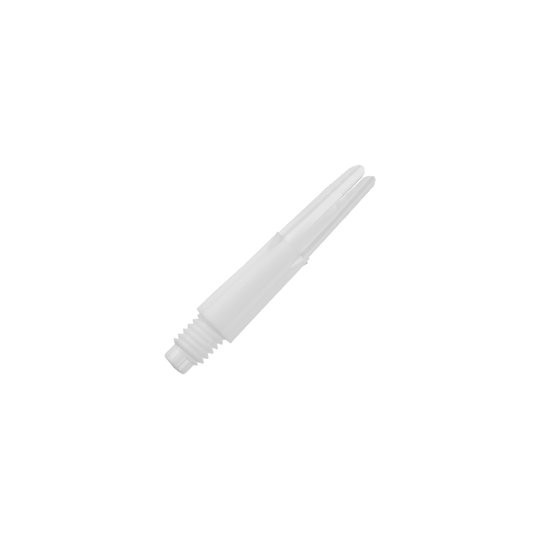 L-L-Style-Shafts Locked Straight - White Das Bild zeigt einen weißen, geraden Dart-Schaft ohne Kappen. Der Schaft hat ein Gewinde am unteren Ende und ist 26 mm lang.