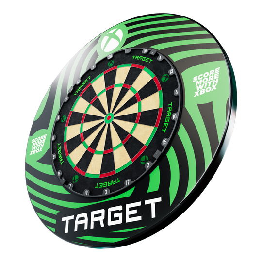 Target Xbox Dartboard Surround Bundle Das Target Xbox Dartboard Surround Bundle ist auf dem Bild dargestellt. Es enthält alles für ein optimales Dart-Erlebnis.