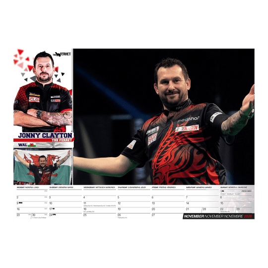 Darts Kalender 2026 wird präsentiert. Der Kalender zeigt Motive rund um Darts für das Jahr 2026.