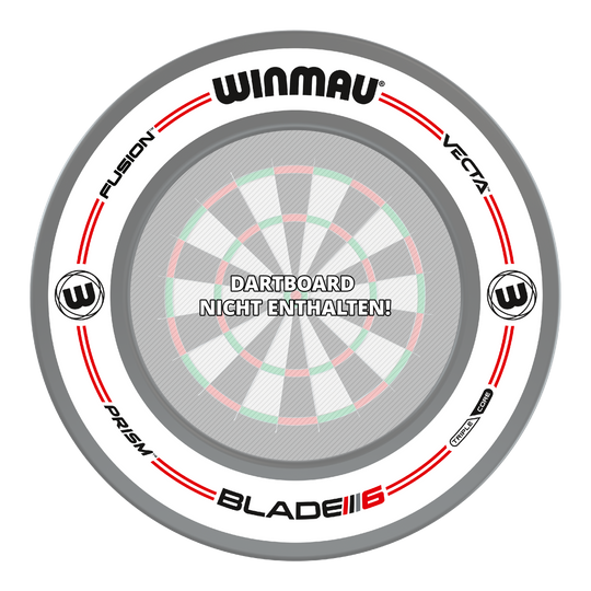 Das Bild zeigt das Winmau Pro-Line Original White Dartboard Surround. In der Mitte steht der Hinweis: "Dartboard nicht enthalten!"