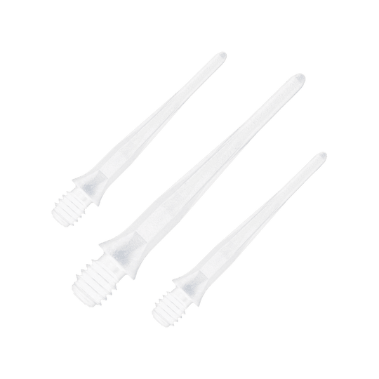 Caliburn 2BA Soft Dart Tips White - Pack of 50 Abgebildet sind Caliburn 2BA Softdartspitzen in Weiß im 50er Pack. Die Spitzen sind für Softdarts geeignet und in einer Verpackungseinheit dargestellt.