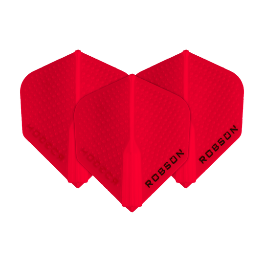 Robson Plus Dimple Flights - Rot Das Bild zeigt drei rote Robson Plus Dimple Flights. Auf jedem Flight steht der Schriftzug "ROBSON" in schwarzer Farbe.