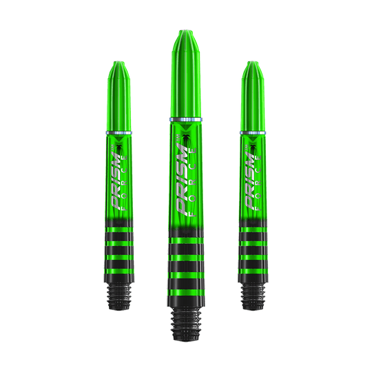 7020-105_Winmau_Prism_Force_Shafts_Gr-n_35mm_1 Ein Dart-Schaft der Serie Winmau Prism Force mit metallischem Glanz ist zu sehen.