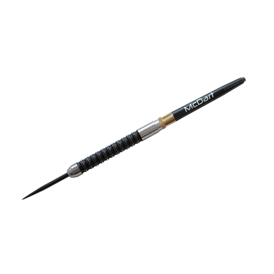 Addagramms Zusatzgewichte Das Bild zeigt einen schwarzen Dartpfeil mit der Aufschrift "McDart". Es handelt sich um das Produkt "Addagramms Zusatzgewichte", das zur Gewichtsanpassung von Dartpfeilen verwendet wird.