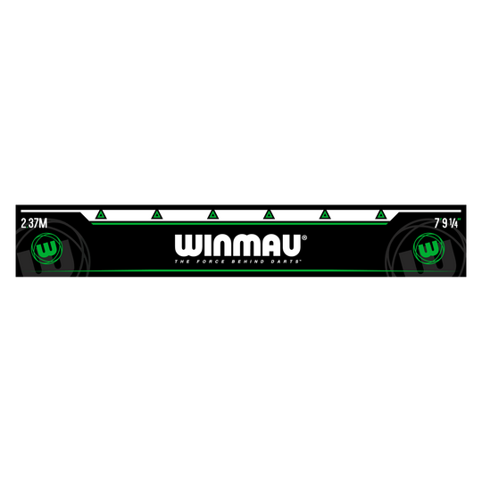 Winmau Throw-off line Green Das Bild zeigt die grüne Abwurflinie „Winmau Abwurflinie Grün“ für Dartspieler. In der Mitte steht groß das Winmau-Logo mit dem Schriftzug "The force behind darts".