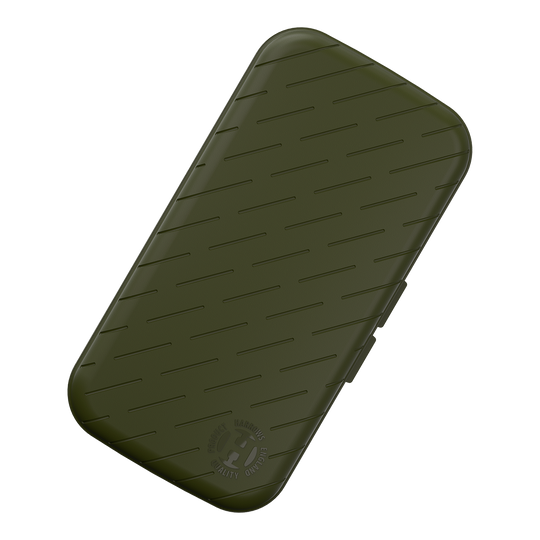 Harrows Slimcase Dart Case Eine Darttasche mit unifarbener Textur wird auf weißem Hintergrund präsentiert. Die Tasche hat eine längliche Form.