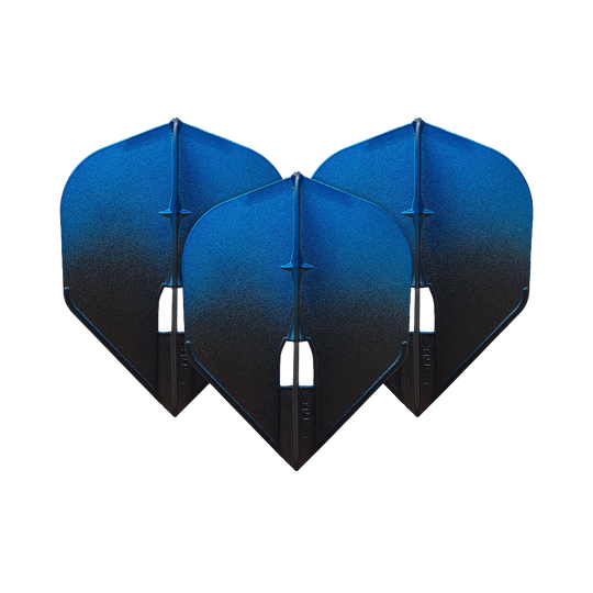 L-Style Two Tone L3PRO Flights Auf dem Bild sind drei blaue Dartflights zu sehen. Sie haben ein zweifarbiges Design mit einem Verlauf von Blau zu Schwarz.