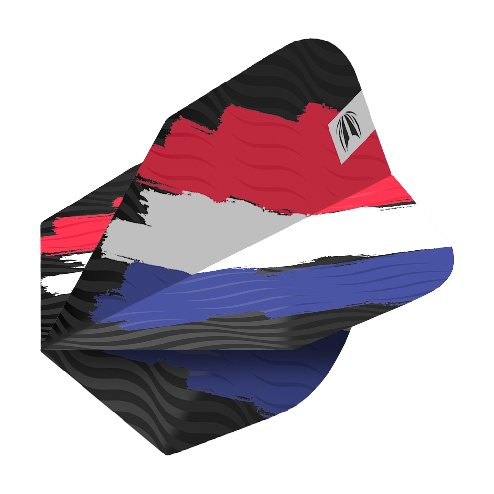 TG13_335780_Target_ProUltra_Flag_Holland_No6_Flights_2 Dies ist ein Dart-Flight mit dem Design der niederländischen Flagge in Rot, Weiß und Blau. Das Modell heißt "Target ProUltra Flag Holland No6 Flights".